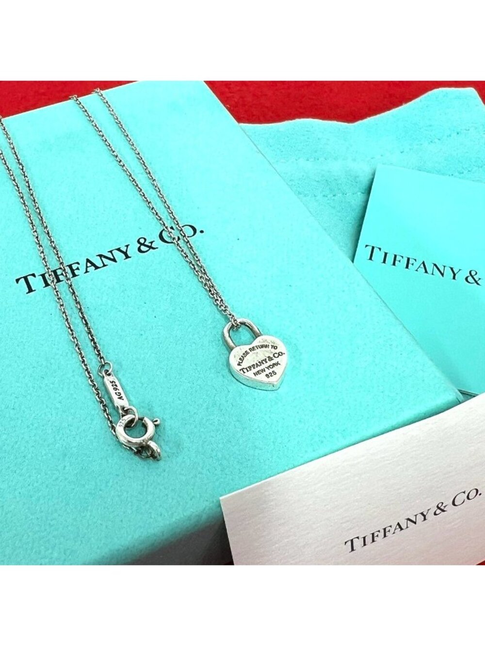Tiffany & Co Box Heart Lock Necklace 925 Sterling Silver Pendant Accessory